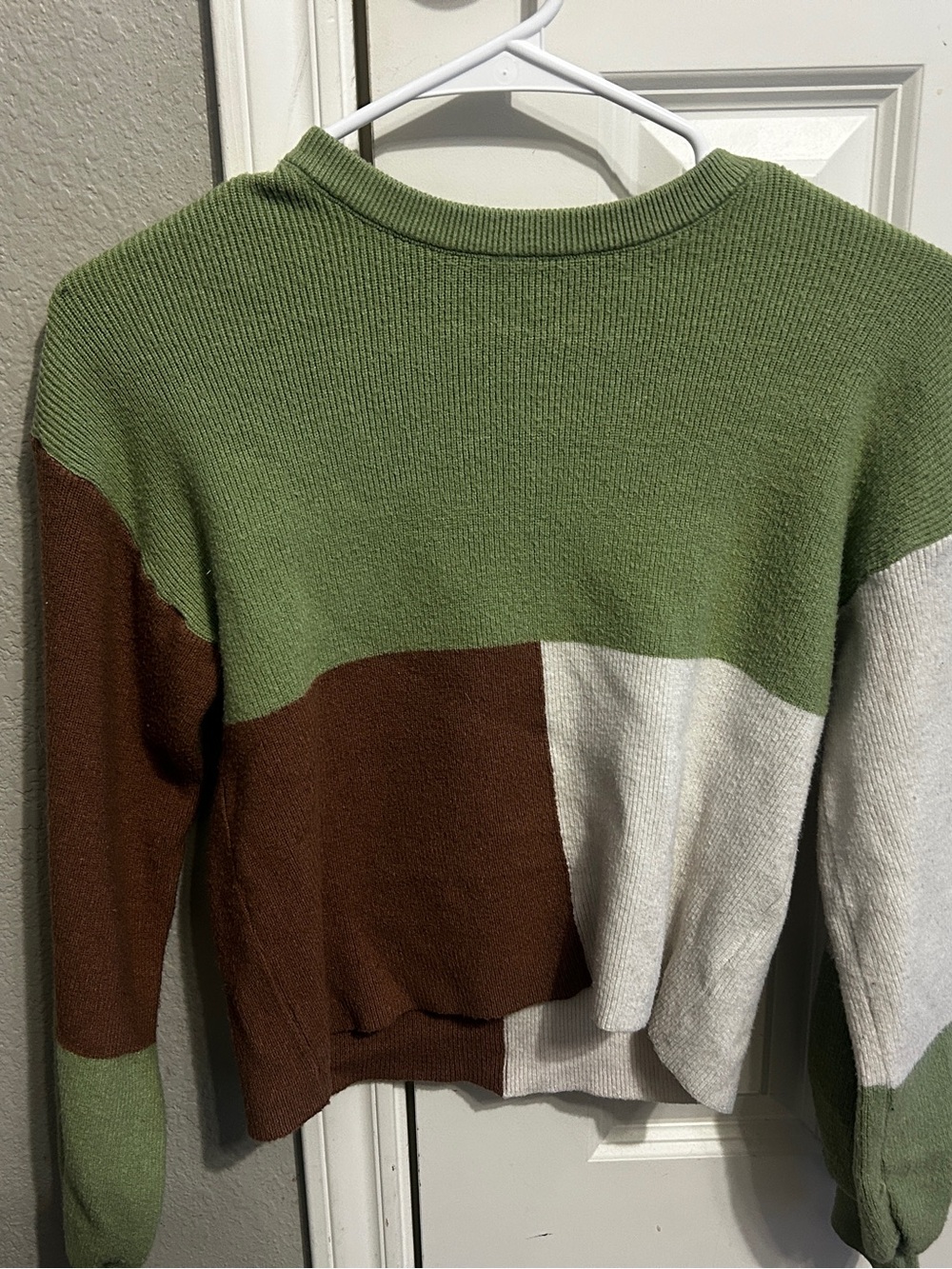 SHEIN Green Brown Cream Colorblock Crewneck Sweater